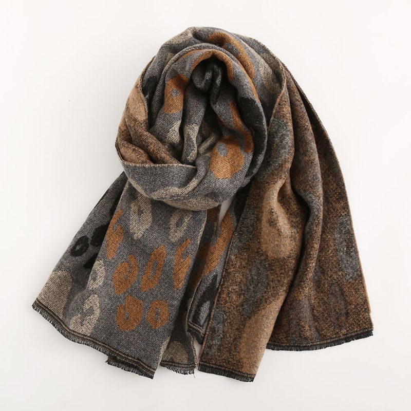 Dam 200*66cm Leopard Mjuk Konstgjord Cashmere Scarf Vinter Varm Lång Sjal