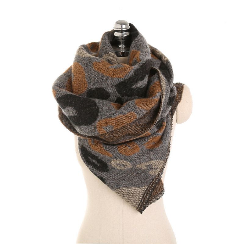 Dam 200*66cm Leopard Mjuk Konstgjord Cashmere Scarf Vinter Varm Lång Sjal