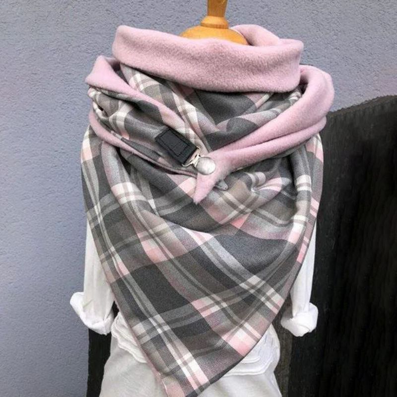 Dam Bomull Plus Tjock Håll Värmen Vinter Utomhus Casual Galler Mönster Kontrast Färg Flerfunktionssjal Scarf