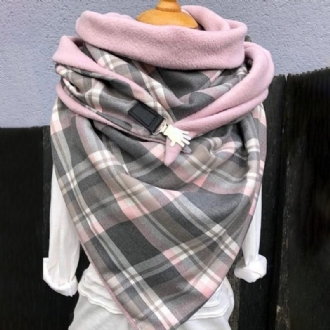 Dam Bomull Plus Tjock Håll Värmen Vinter Utomhus Casual Galler Mönster Kontrast Färg Flerfunktionssjal Scarf