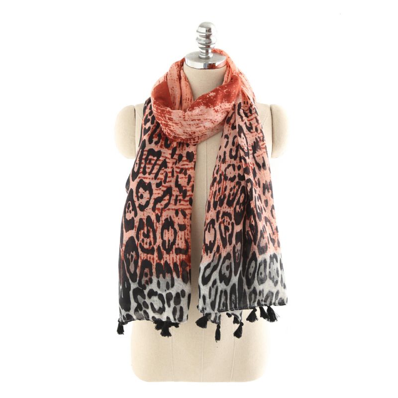 Dam Gradient Leopard Print Mode Tofs Fringe Scarf