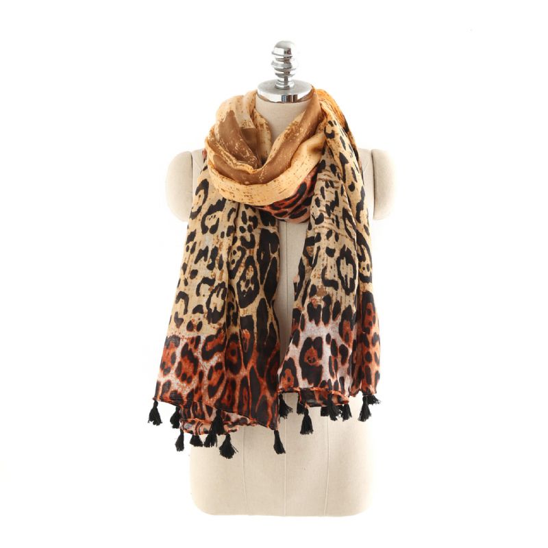 Dam Gradient Leopard Print Mode Tofs Fringe Scarf