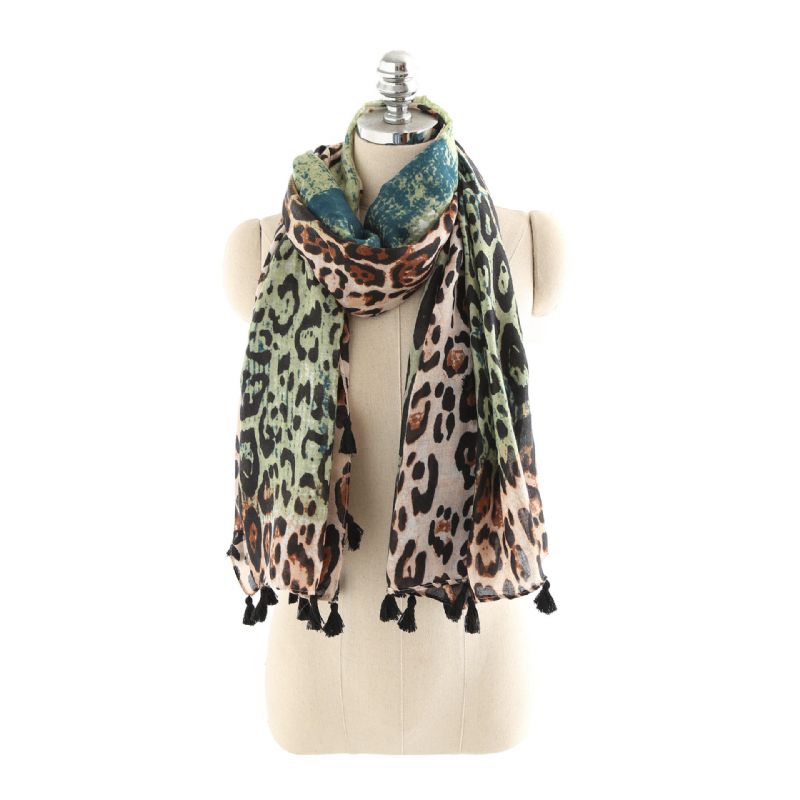 Dam Gradient Leopard Print Mode Tofs Fringe Scarf