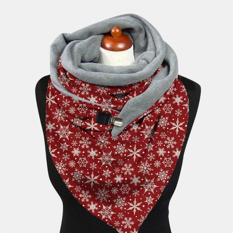 Kvinnor Lättvikts Elegant Festlig Jul Snöflinga Mönster Tryckt Förtjockad Varm Scarf Sjal