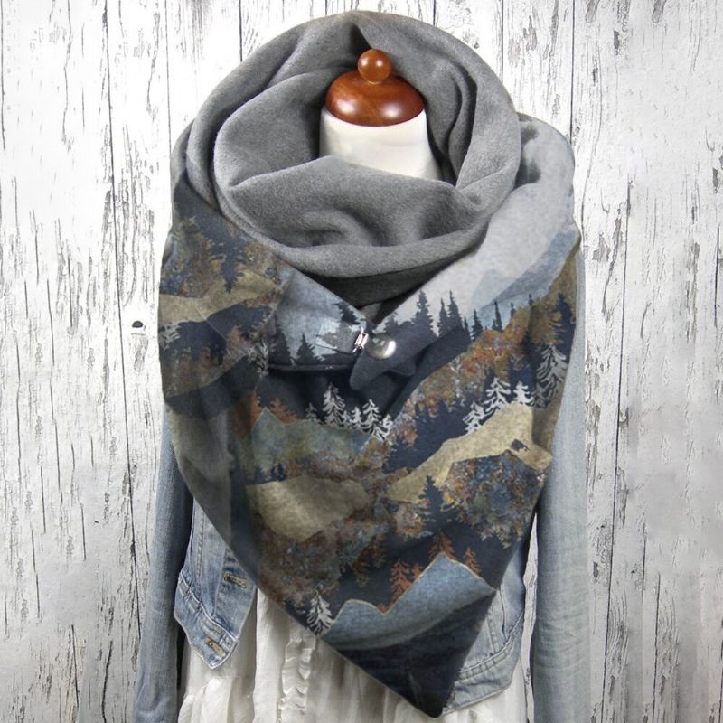 Kvinnor Mountain Treetop Print Mönster Mjuk Personlighet Nackskydd Håll Varm Scarf