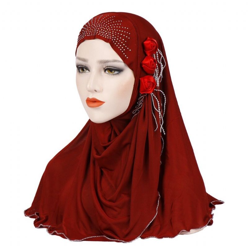 Kvinnor Ny Is Siden Sida Tre Blomma Tofsar Arabisk Hat Arab Wrap Scarf Turban Hatt