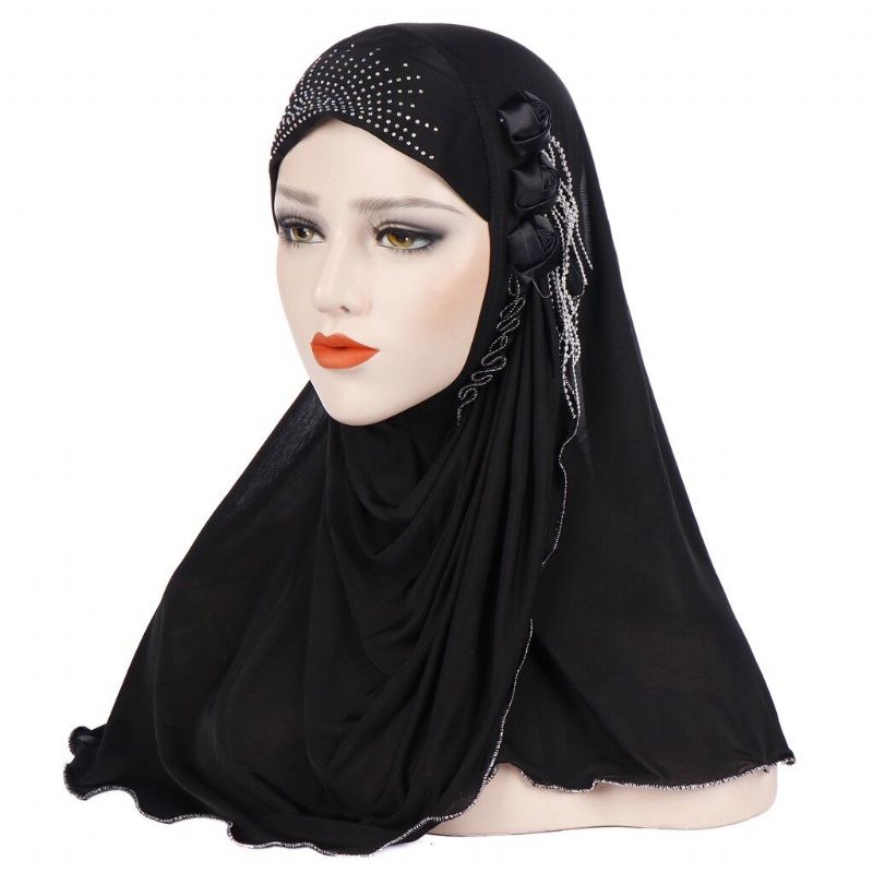 Kvinnor Ny Is Siden Sida Tre Blomma Tofsar Arabisk Hat Arab Wrap Scarf Turban Hatt