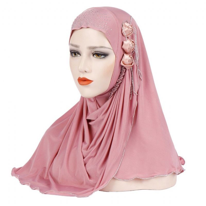 Kvinnor Ny Is Siden Sida Tre Blomma Tofsar Arabisk Hat Arab Wrap Scarf Turban Hatt