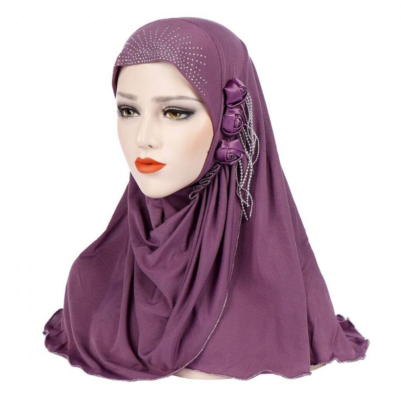 Kvinnor Ny Is Siden Sida Tre Blomma Tofsar Arabisk Hat Arab Wrap Scarf Turban Hatt