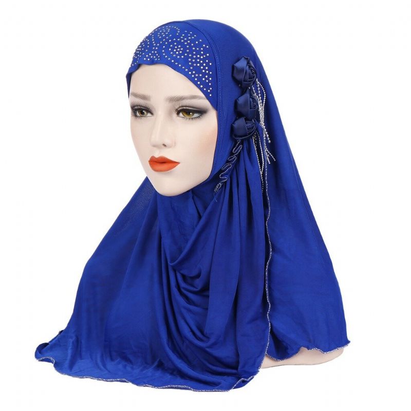 Kvinnor Ny Is Siden Sida Tre Blomma Tofsar Arabisk Hat Arab Wrap Scarf Turban Hatt