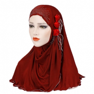 Kvinnor Ny Is Siden Sida Tre Blomma Tofsar Arabisk Hat Arab Wrap Scarf Turban Hatt