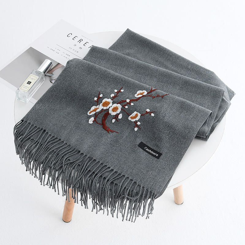 Kvinnor Vinter Cashmere-liknande Plommonbroderi Tofs Scarf