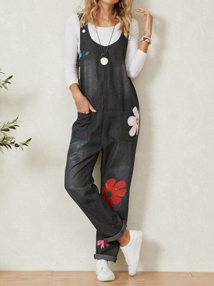 Bohemia Colorful Calico Print Pocket Casual Jumpsuit För Kvinnor