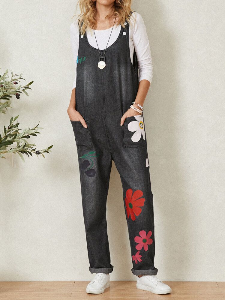 Bohemia Colorful Calico Print Pocket Casual Jumpsuit För Kvinnor