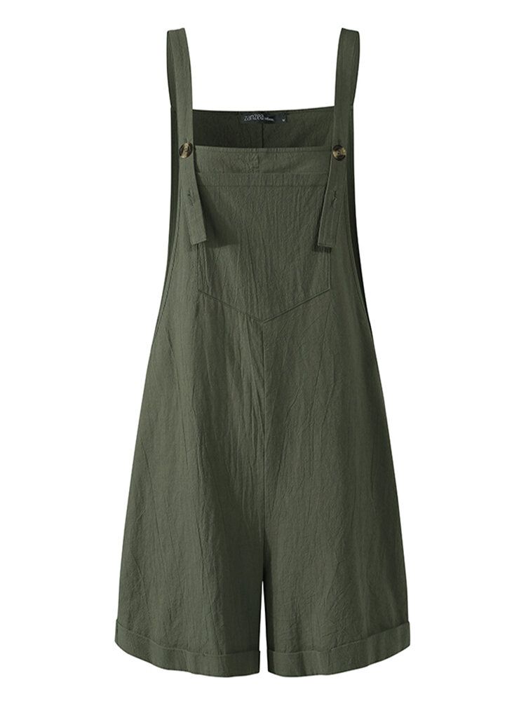 Dam Bomull Pure Color Justerbara Remmar Casual Jumpsuits Med Ficka