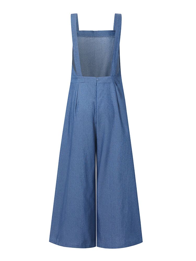 Dam Denim Enfärgad Knapp Lösa Overall Casual Jumpsuits Med Breda Ben Och Fickor