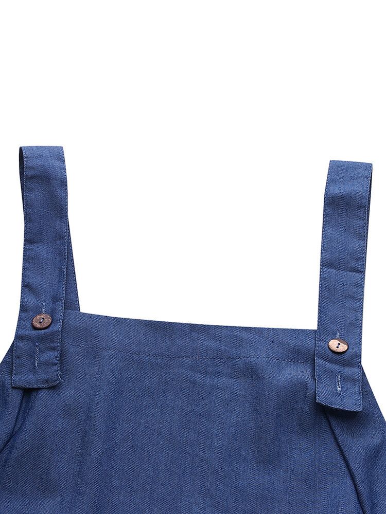 Dam Denim Enfärgad Knapp Lösa Overall Casual Jumpsuits Med Breda Ben Och Fickor