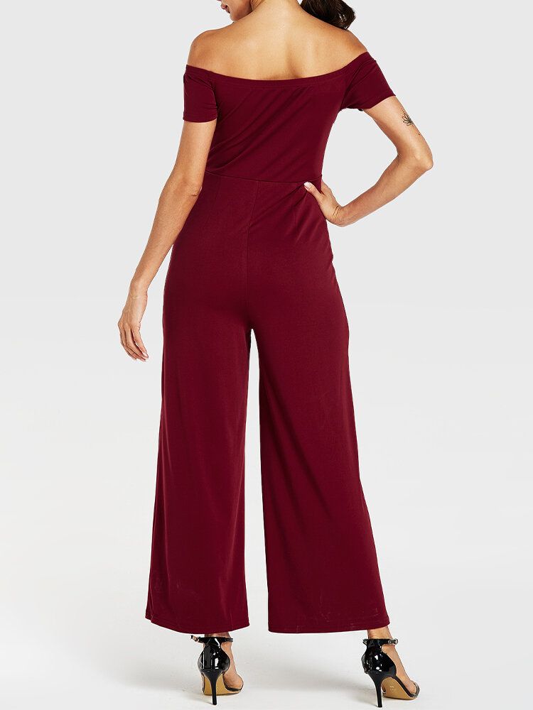 Dam Enfärgad Off Shoulder Slash Neck Kortärmad Snygg Casual Jumpsuit