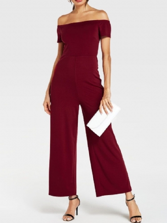 Dam Enfärgad Off Shoulder Slash Neck Kortärmad Snygg Casual Jumpsuit