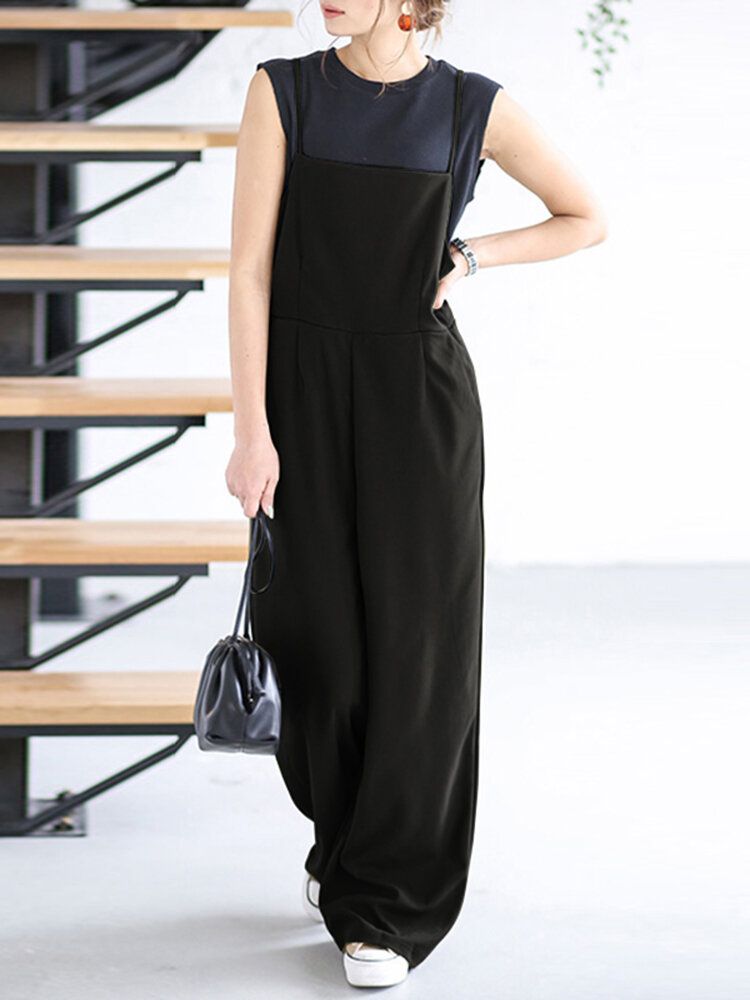 Dam Enfärgad Vanlig Cami Strappy Casual Jumpsuits