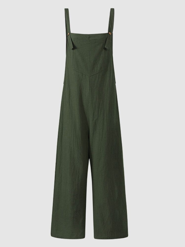 Dam Enkel 100% Bomull Fritid Enfärgad Jumpsuit Med Sidfickor