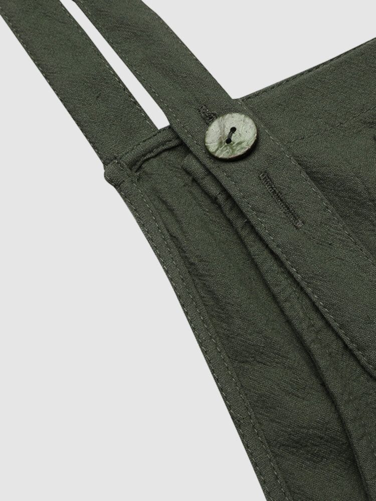 Dam Enkel 100% Bomull Fritid Enfärgad Jumpsuit Med Sidfickor