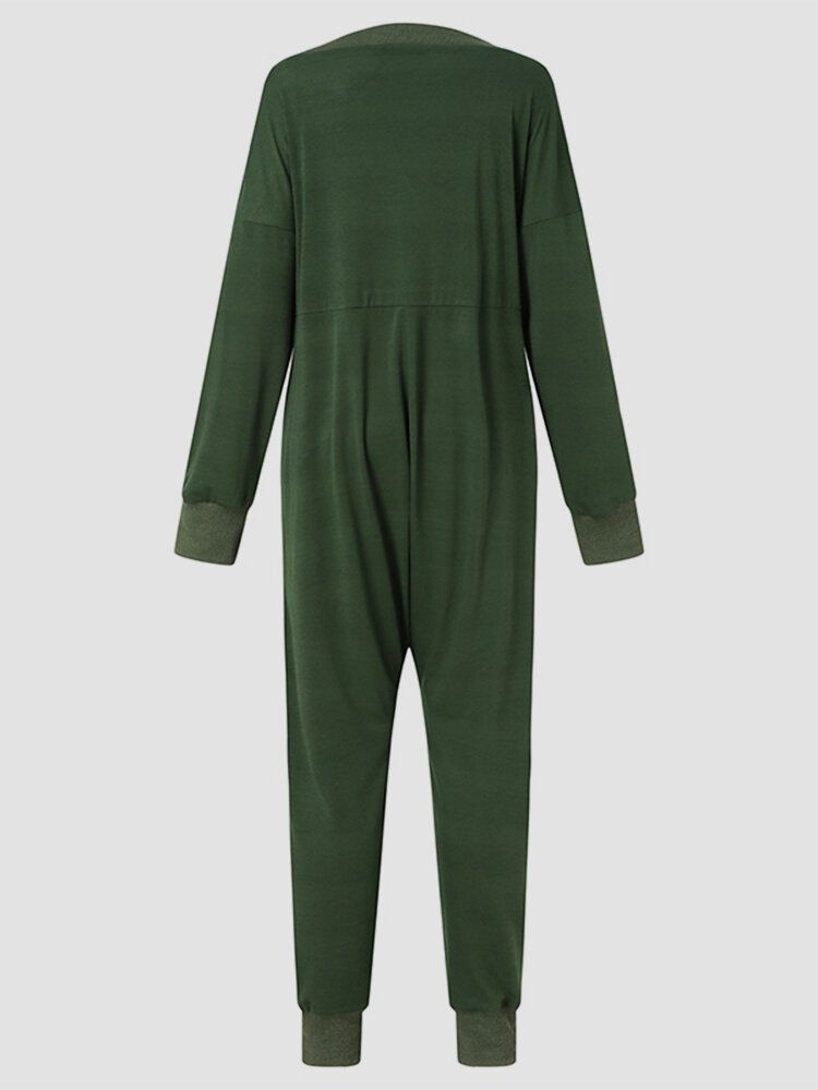 Dam V-ringad Långärmad Daily Enfärgad Harem Jumpsuit Med Ficka