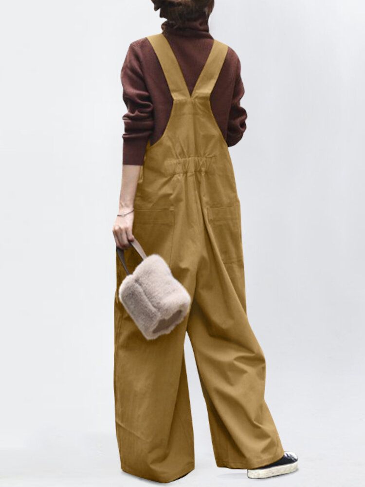 Dam Vintage-remmar Enfärgad Casual Jumpsuit Med Resår I Midjan Med Ficka