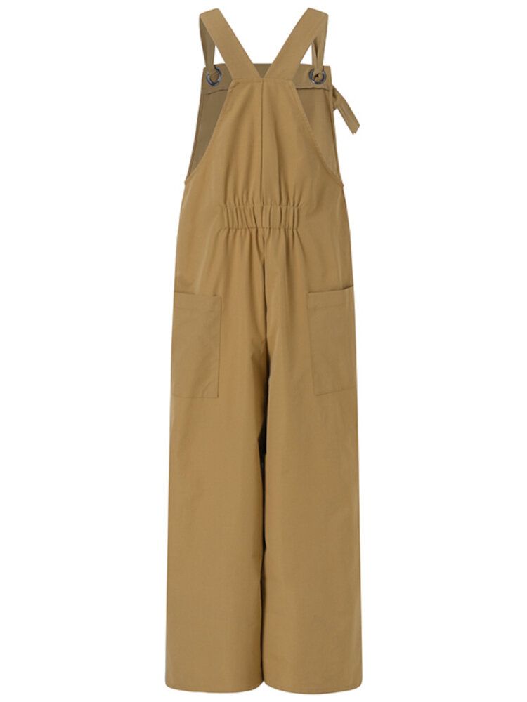 Dam Vintage-remmar Enfärgad Casual Jumpsuit Med Resår I Midjan Med Ficka