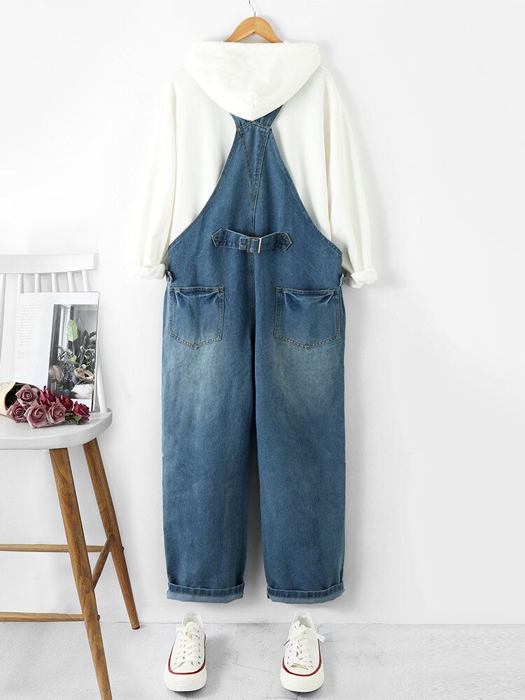 Denim Med Fast Knappficka För Kvinnor Casual Jumpsuit Med Hög Midja