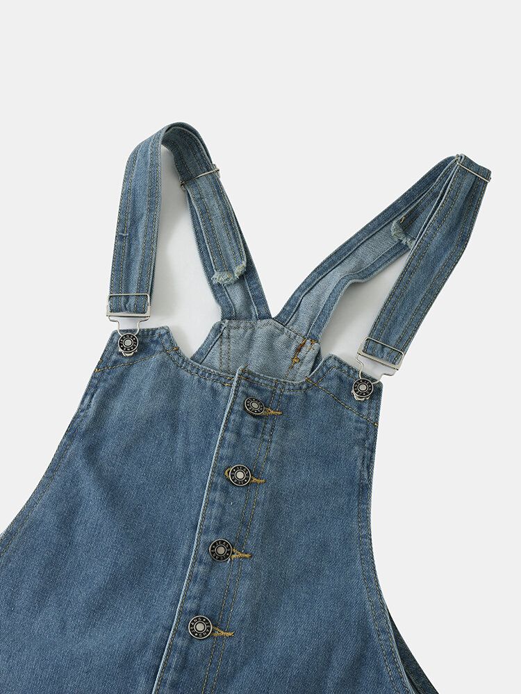 Denim Med Fast Knappficka För Kvinnor Casual Jumpsuit Med Hög Midja