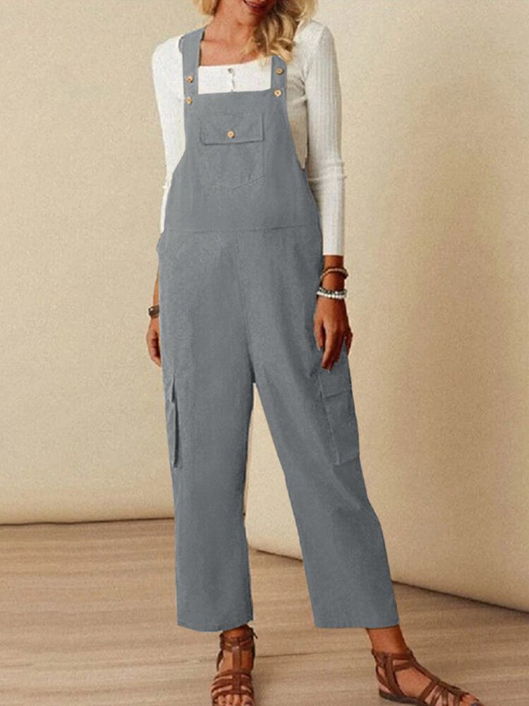 Enfärgad Fyrkantig Krage Ärmlös Strappy Jumpsuit Med Sidfickor