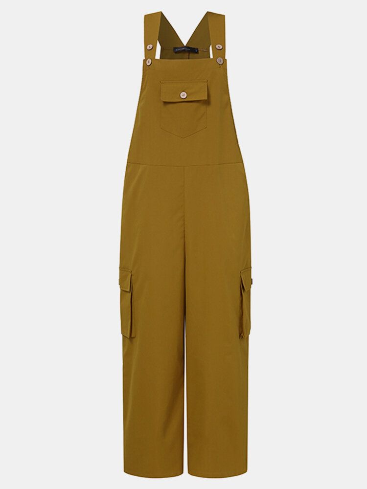 Enfärgad Fyrkantig Krage Ärmlös Strappy Jumpsuit Med Sidfickor