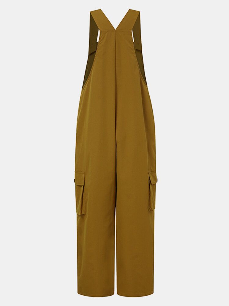 Enfärgad Fyrkantig Krage Ärmlös Strappy Jumpsuit Med Sidfickor