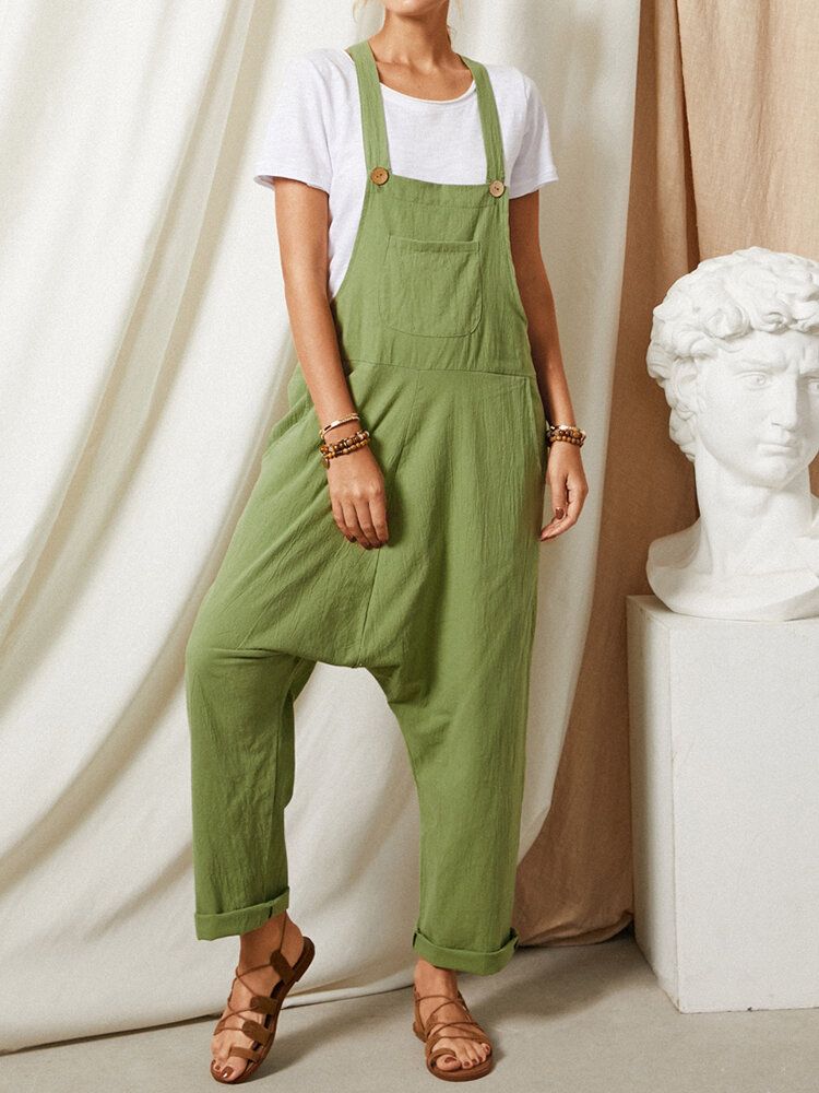 Enfärgad Remknappficka Ärmlös Lös Casual Harem Jumpsuit