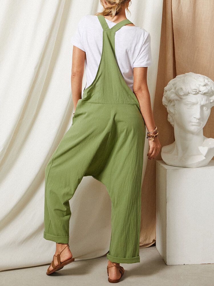 Enfärgad Remknappficka Ärmlös Lös Casual Harem Jumpsuit