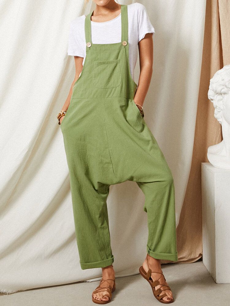 Enfärgad Remknappficka Ärmlös Lös Casual Harem Jumpsuit