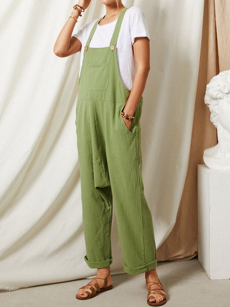 Enfärgad Remknappficka Ärmlös Lös Casual Harem Jumpsuit