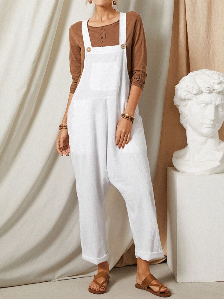 Enfärgad Remknappficka Ärmlös Lös Casual Harem Jumpsuit