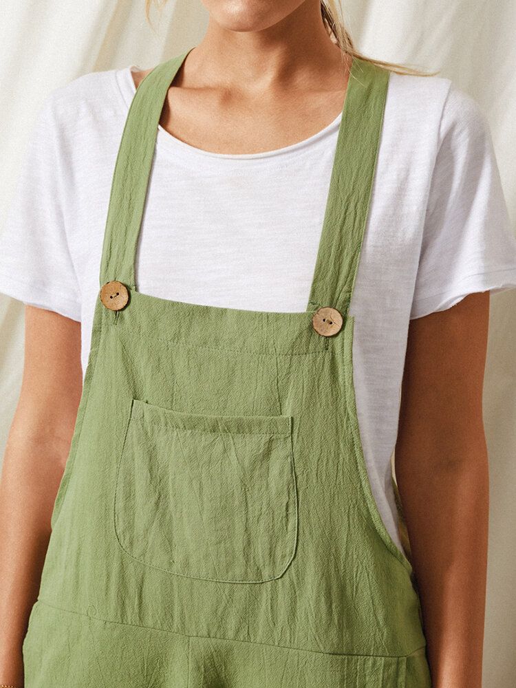 Enfärgad Remknappficka Ärmlös Lös Casual Harem Jumpsuit