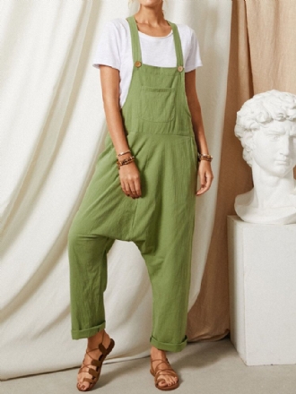 Enfärgad Remknappficka Ärmlös Lös Casual Harem Jumpsuit