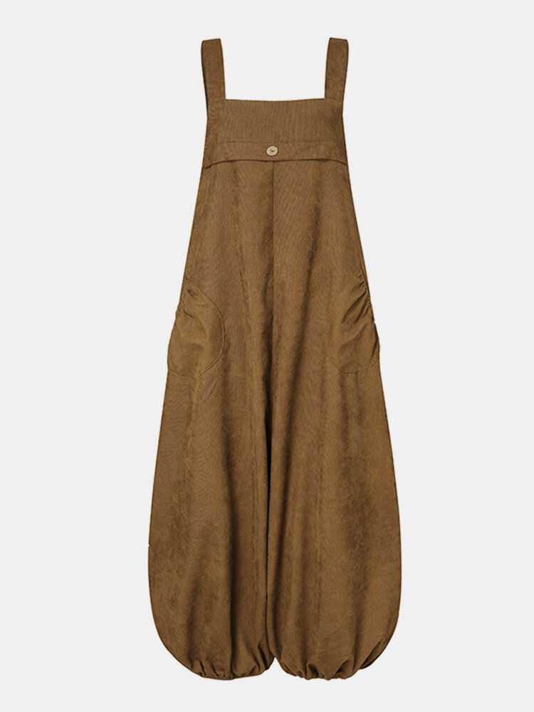 Kvinnor Corduroy Ärmlös Drop-gren Lantern Ben Vintage Jumpsuit