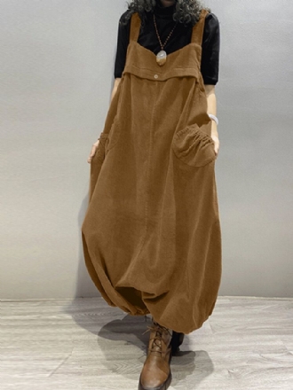 Kvinnor Corduroy Ärmlös Drop-gren Lantern Ben Vintage Jumpsuit