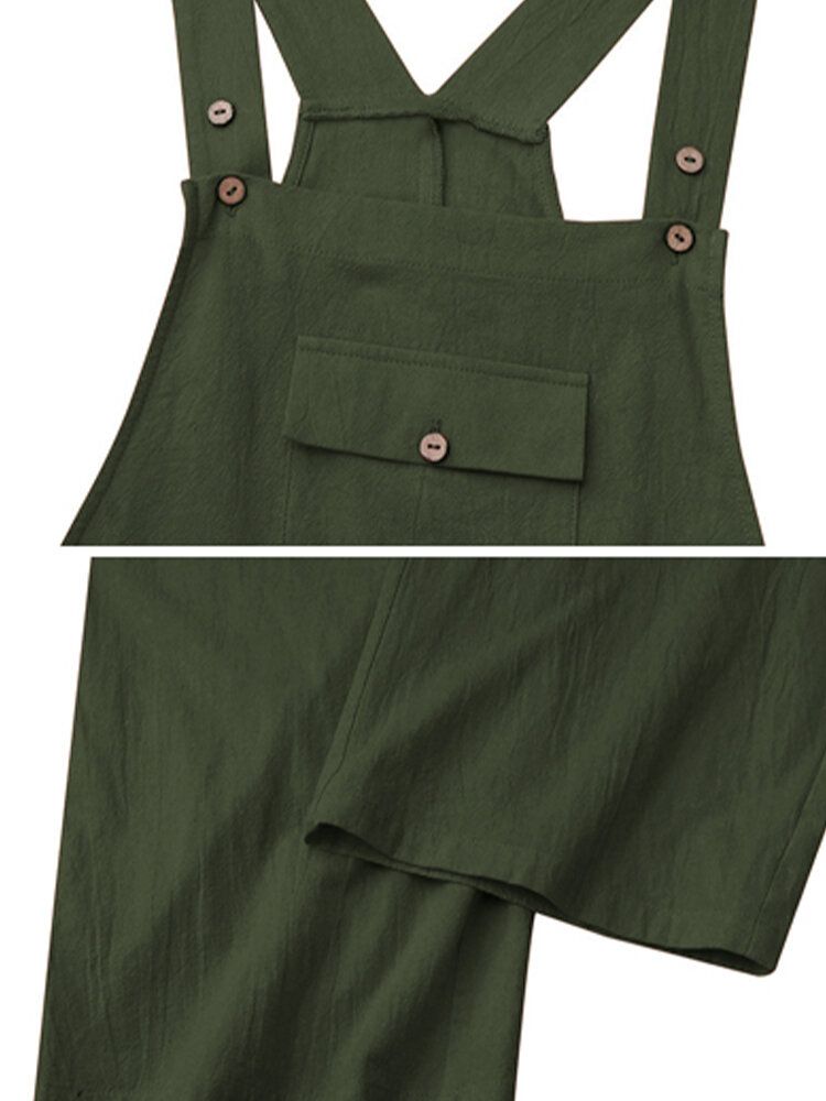 Kvinnor Enfärgade Remmar Knappdetalj Frontficka Casual Lös Cargo Jumpsuit