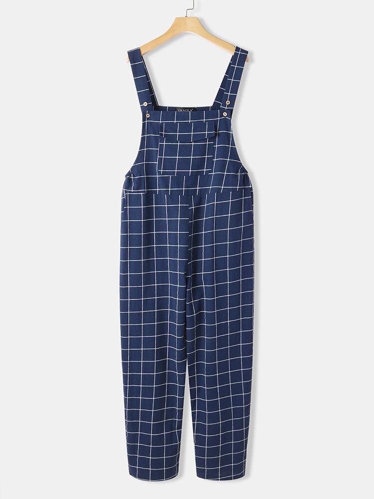 Kvinnor Grid Justerbar Strappy Ärmlösa Casual Jumpsuits Med Flikficka