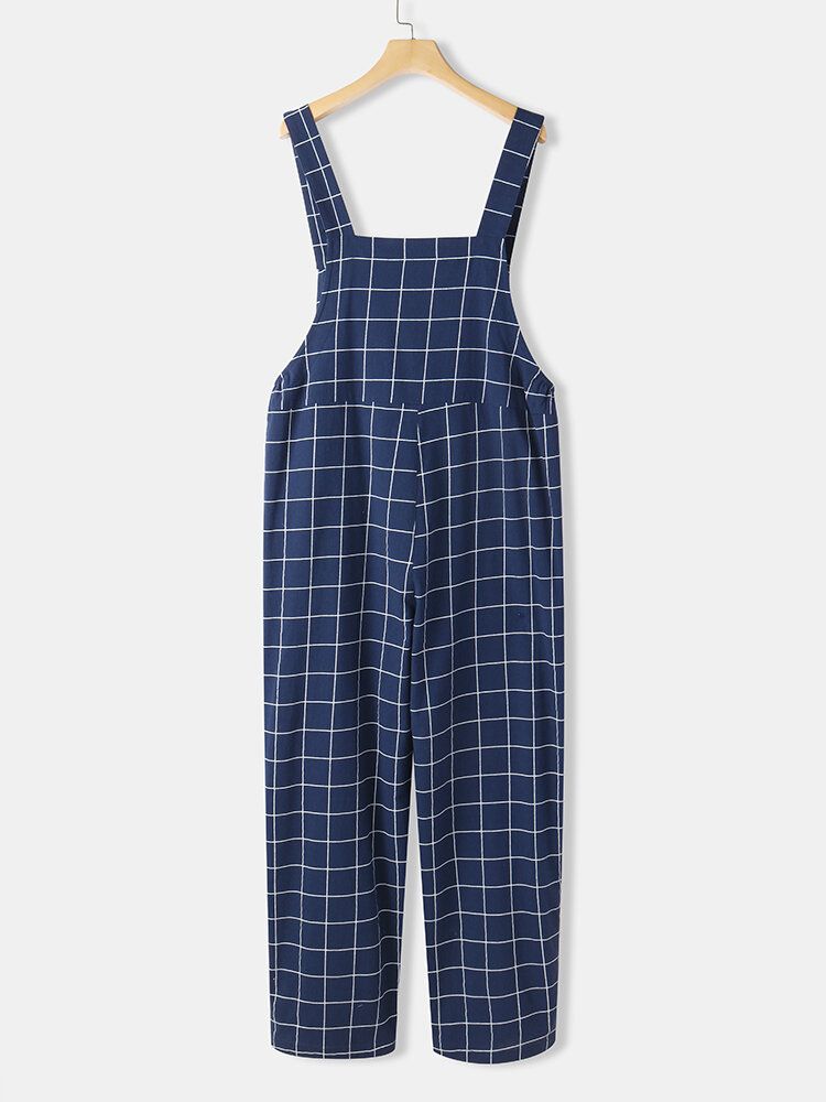 Kvinnor Grid Justerbar Strappy Ärmlösa Casual Jumpsuits Med Flikficka