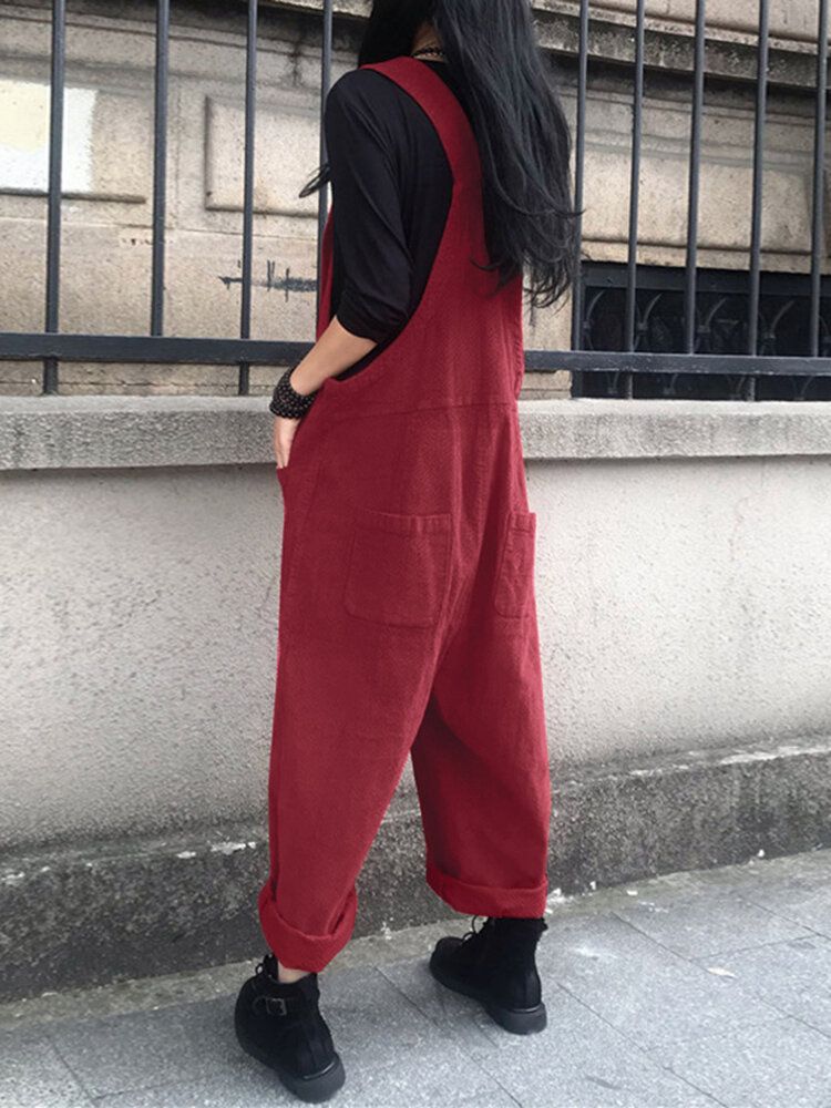 Kvinnor Manchester Casual Lös Justerbar Axelrem Längd Främre Fickor Jumpsuits