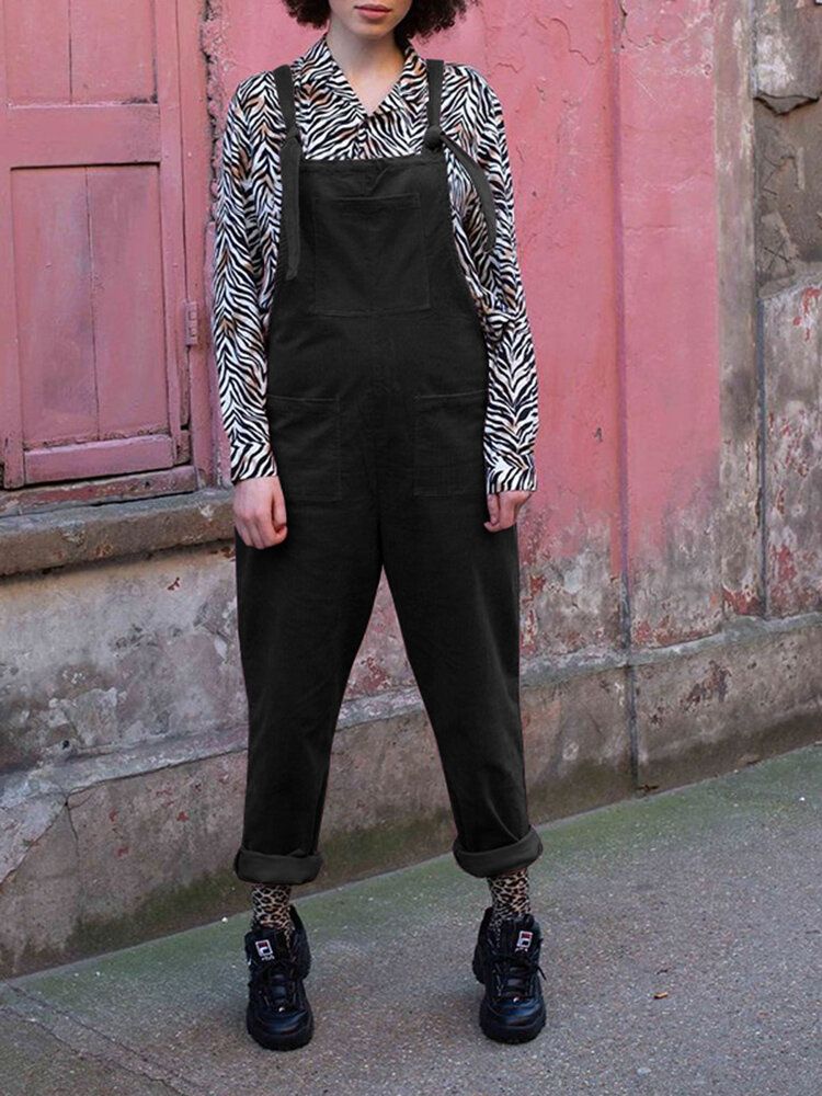 Kvinnor Manchester Enfärgad Snörning Bröstsidofickor Casual Jumpsuit