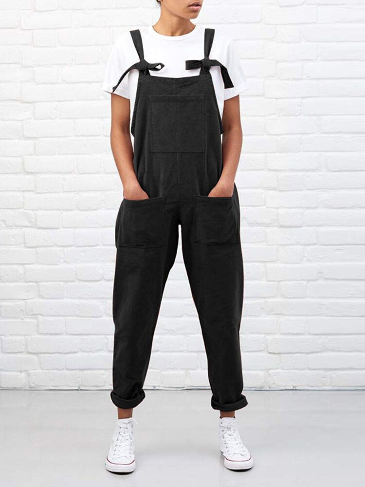 Kvinnor Manchester Enfärgad Snörning Bröstsidofickor Casual Jumpsuit