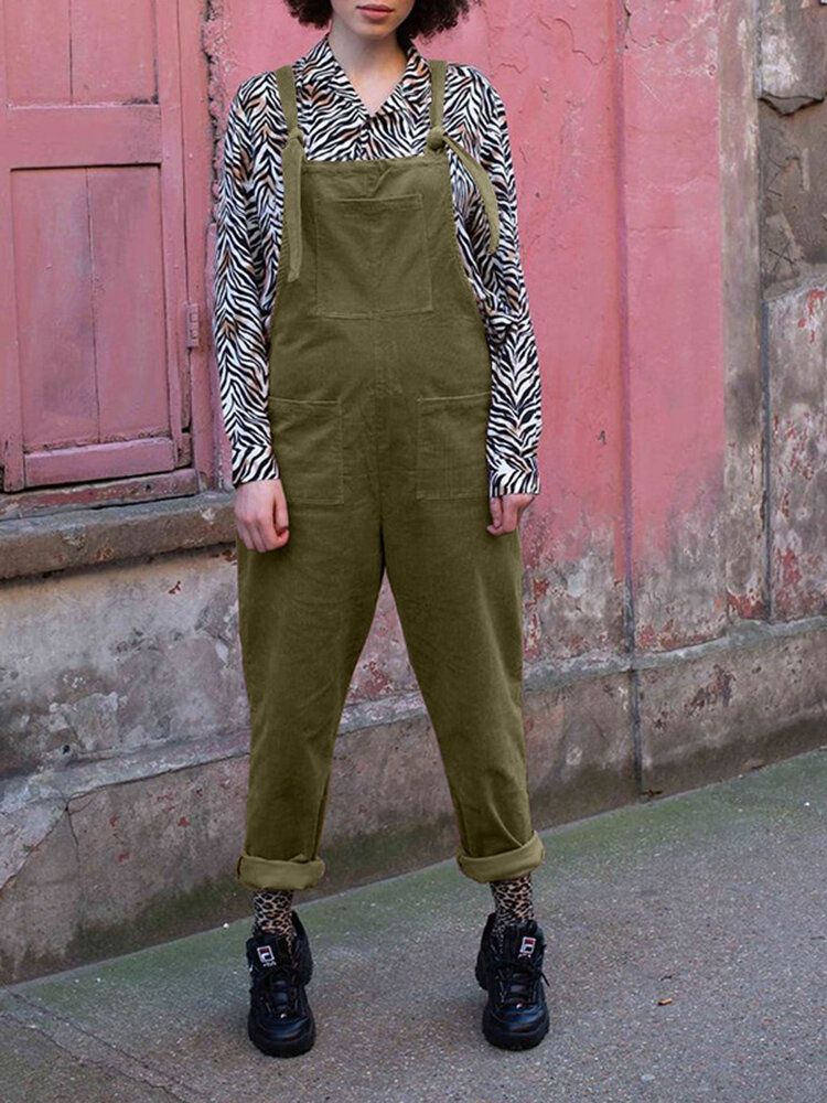 Kvinnor Manchester Enfärgad Snörning Bröstsidofickor Casual Jumpsuit